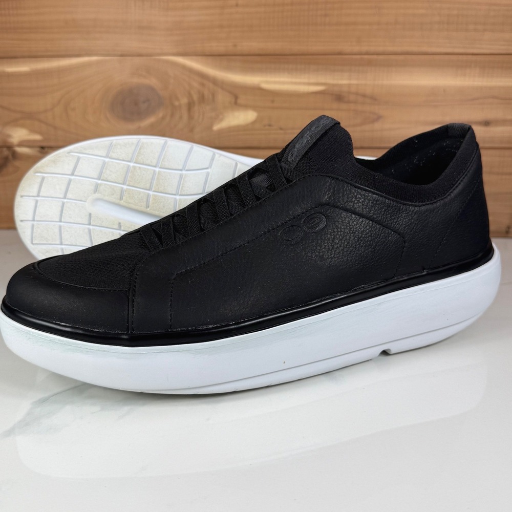 Oofos OOmg+ Club Walking Shoes Mens 13 Black Leather Sneakers Casual
